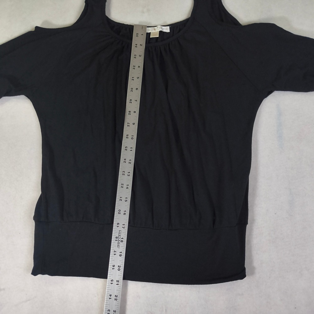 Boston Proper Black Cold Shoulder Banded Hem Blouson Top Size M USA Made - Picture 8 of 9